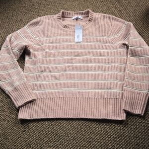 Liz Claiborne Pink Striped With Gold Thread Crew Neck Sweater NWT